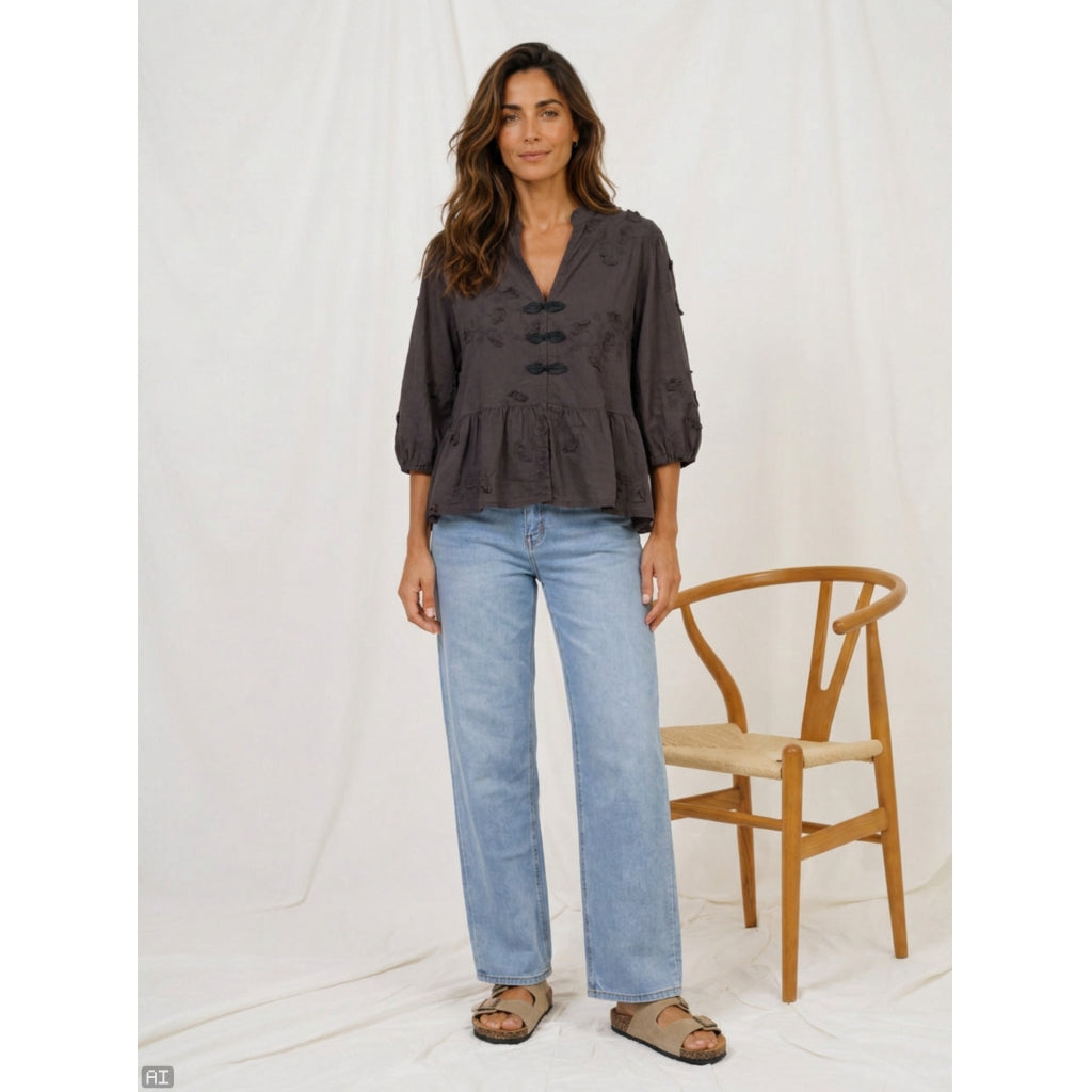 MARTA DU CHATEAU Marta Du Chateau Dam Blus MdcSafiya Blouse Castagno