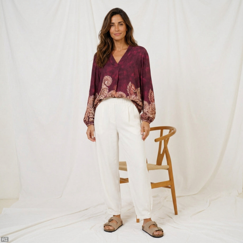 MARTA DU CHATEAU Marta du Chateau Dam Blus MdcAnice 8940 Blouse Bordeaux