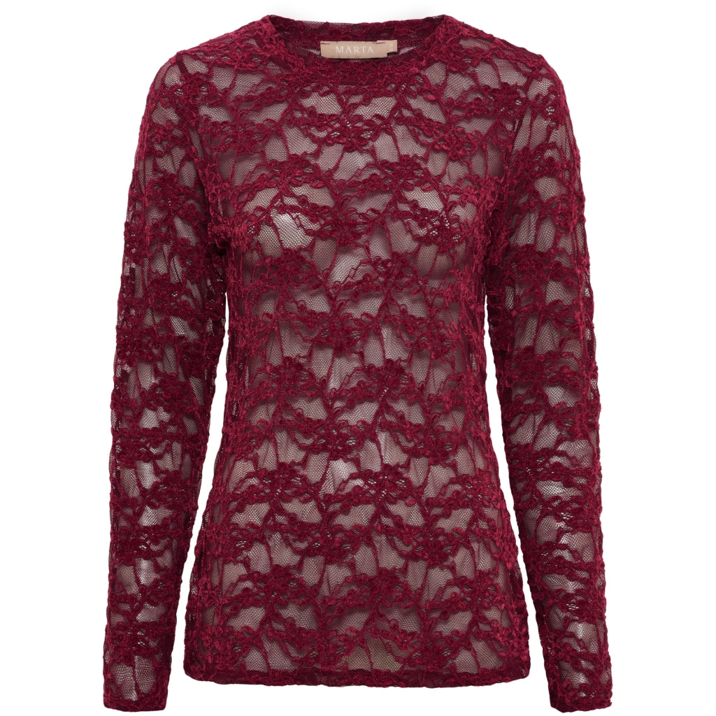 MARTA DU CHATEAU Marta du Chateau Dam långärmad spets t-shirt MdcPrimula 8941 LS Tee Bordeaux