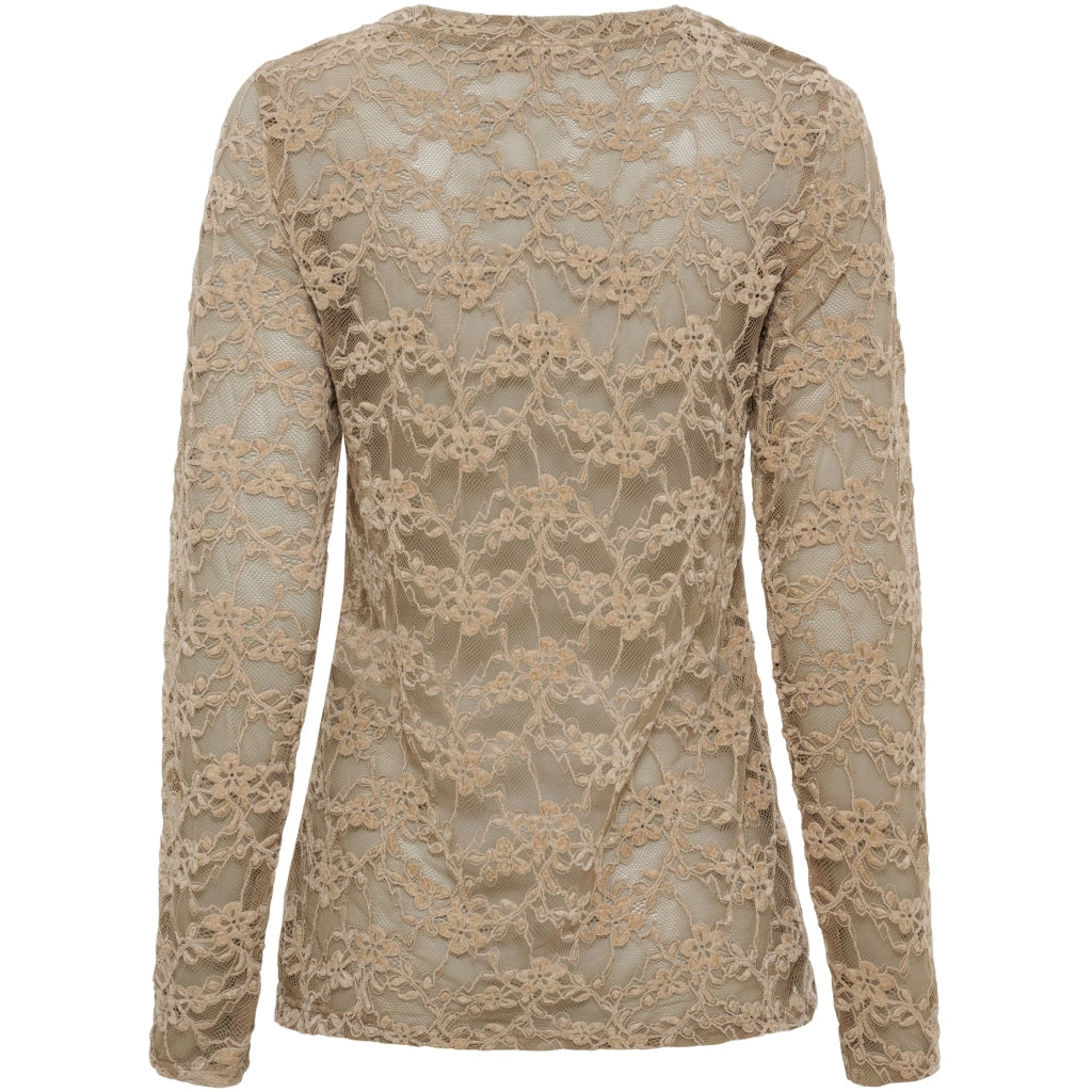 MARTA DU CHATEAU Marta du Chateau Dam långärmad spets t-shirt MdcPrimula 8941 LS Tee Fango