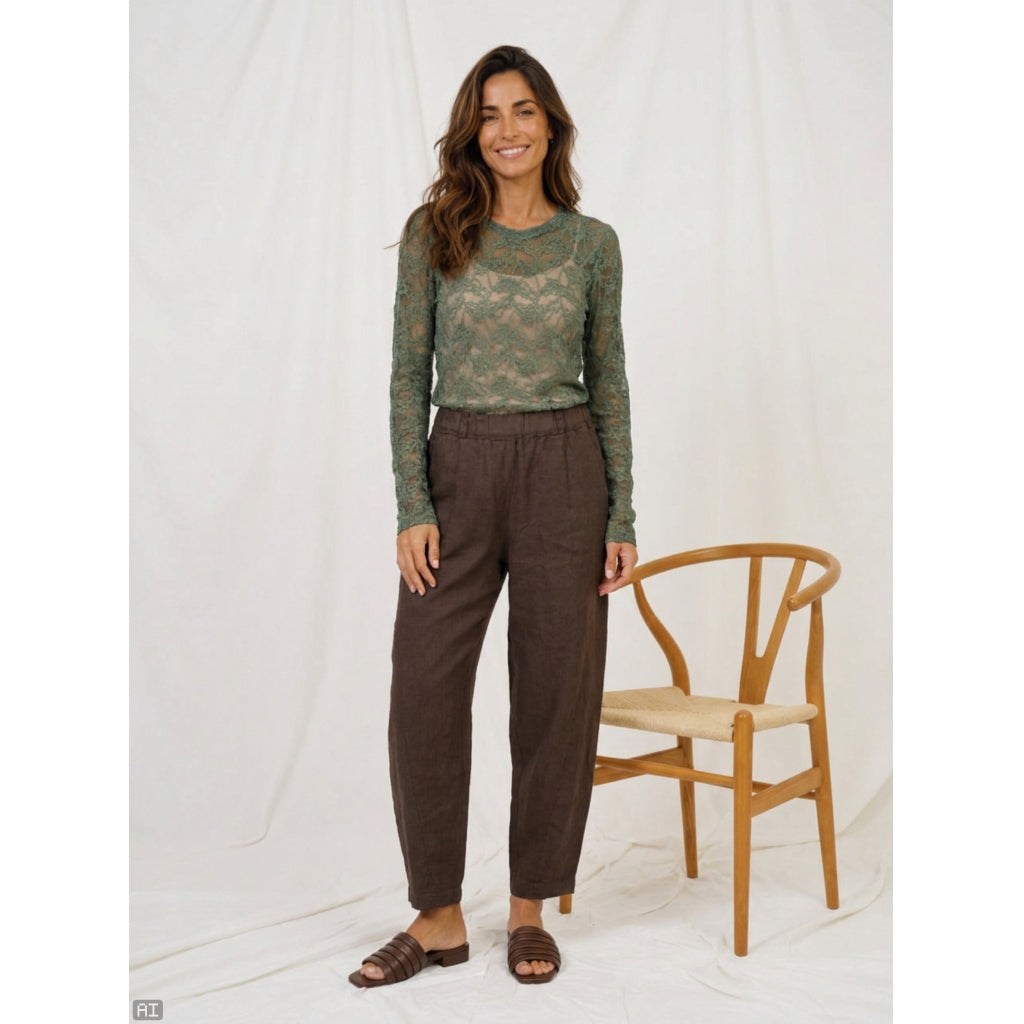 MARTA DU CHATEAU Marta du Chateau Dam långärmad spets t-shirt MdcPrimula 8941 LS Tee Military