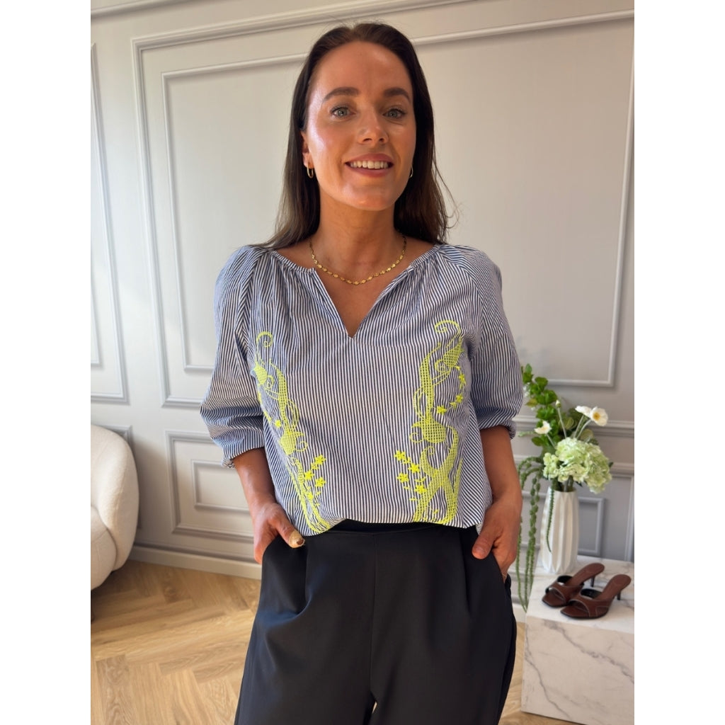 MARTA DU CHATEAU Marta du Chateau dam blus MdcBrooke 8200 Blouse Navy/Yellow