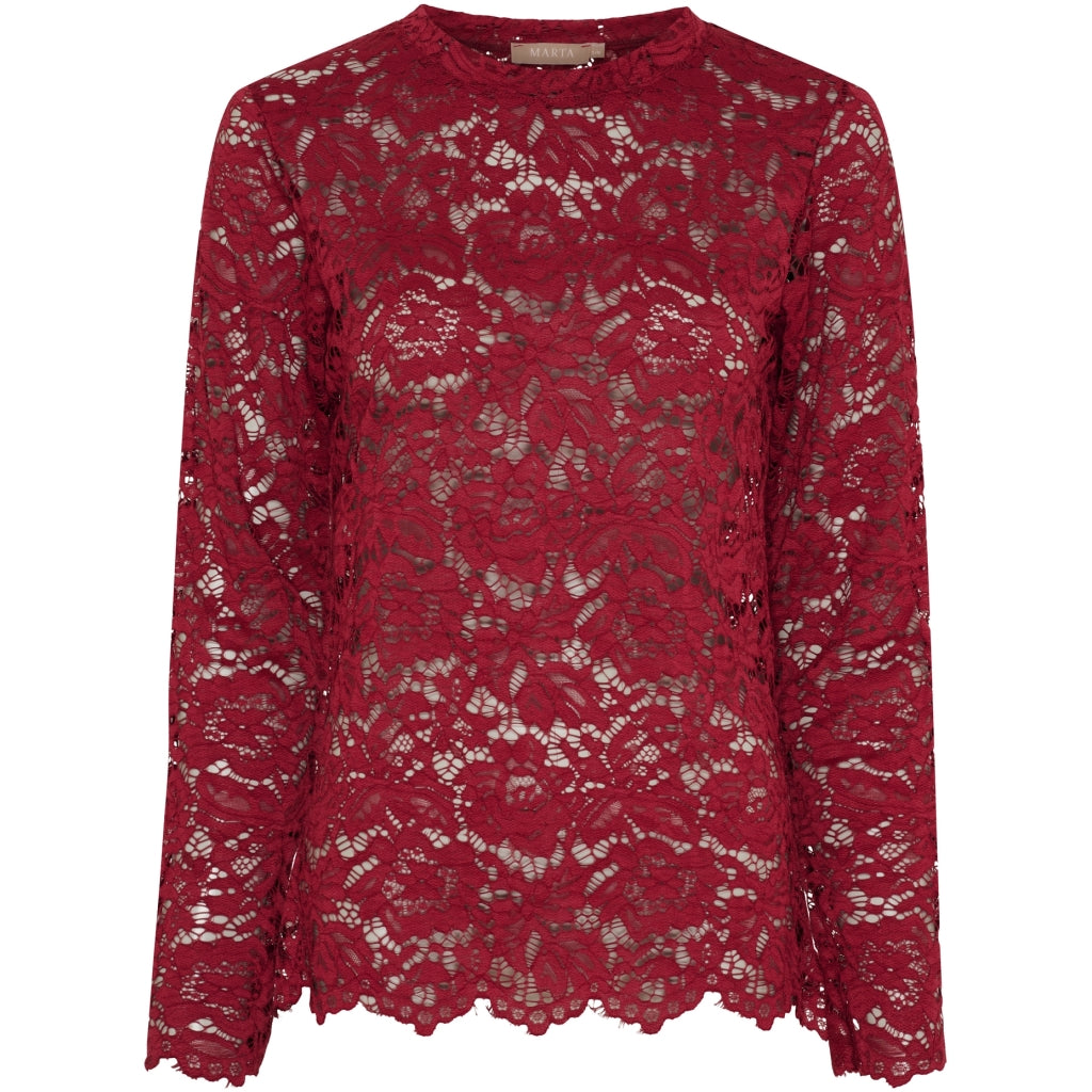 MARTA DU CHATEAU Marta du Chateau dam långärmad spets-t-shirt MdcMilley 7707 LS Tee Bordeaux