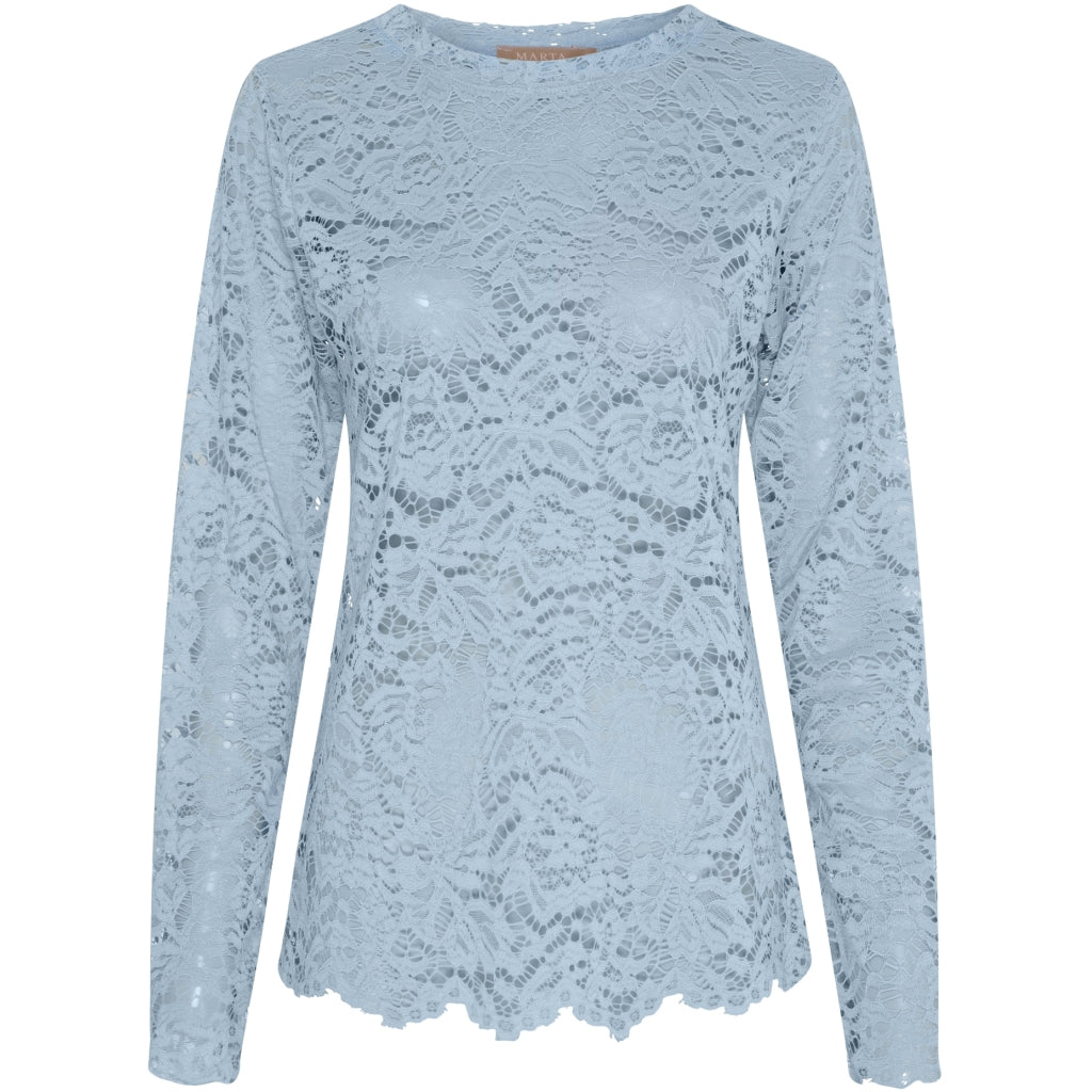 MARTA DU CHATEAU Marta du Chateau dam långärmad spets-t-shirt MdcMilley 7707 LS Tee Light blue