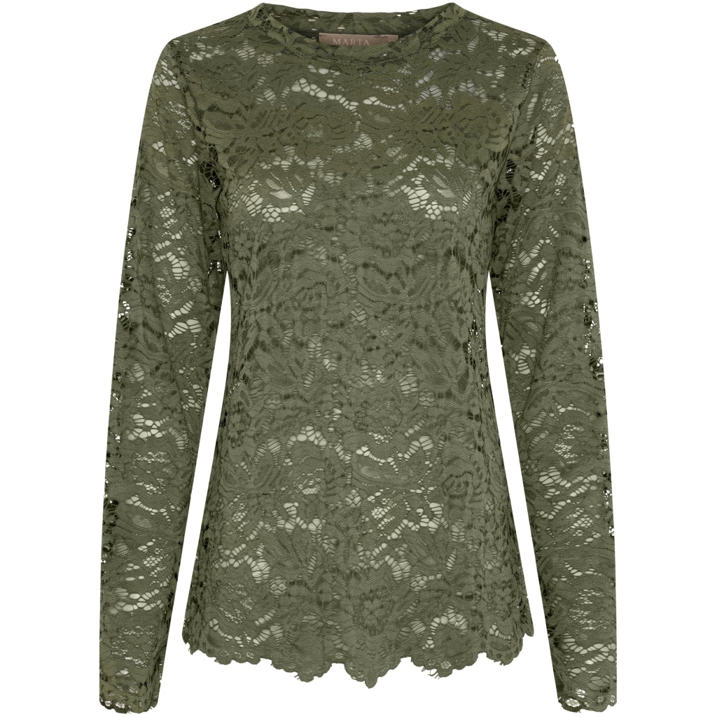 MARTA DU CHATEAU Marta du Chateau dam långärmad spets-t-shirt MdcMilley 7707 LS Tee Militairy