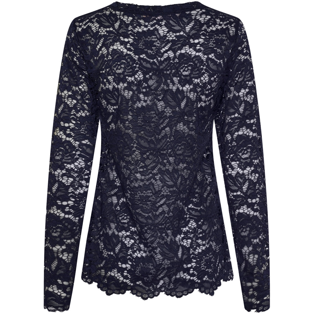 MARTA DU CHATEAU Marta du Chateau dam långärmad spets-t-shirt MdcMilley 7707 LS Tee Navy