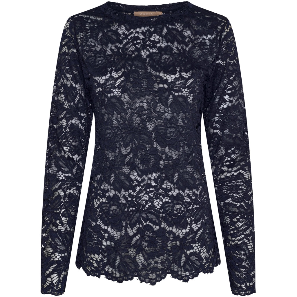 MARTA DU CHATEAU Marta du Chateau dam långärmad spets-t-shirt MdcMilley 7707 LS Tee Navy