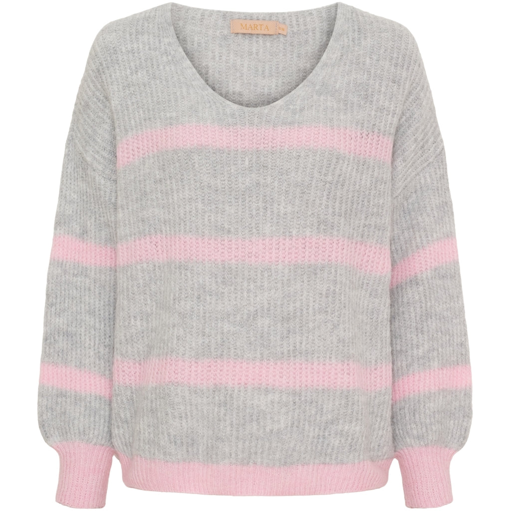 MARTA DU CHATEAU Marta du chateau dam stickad tröja MdcCarene 2402 Knit LightGrey/BabyPink